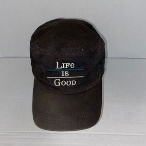 Life Is Good Military Style Hat 100% Cotton Black Embroidered
